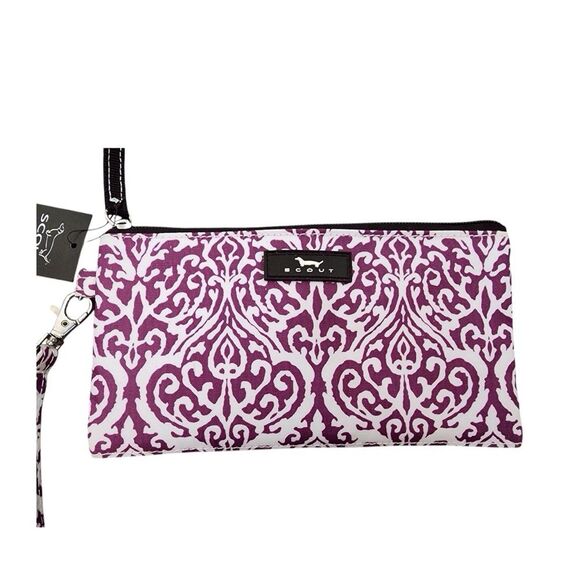 New SCOUT Kate Wristlet Zip Pouch Case Purple White Damask Cosmetic Makeup Bag - Picture 6 of 10